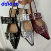 Große Größe 43 Weibliche Slingback Spitz Damen Flache Schuhe 2025, Luxus Schnalle Schuhe Mode Flache