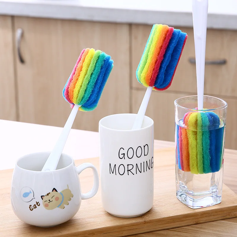Regenbogen Schwamm Baby Flasche Schnuller Pinsel Waschen Wasser Tasse Container Schwamm Reinigung Pinsel Wäscher mit Griff Reinigungsutensilien Image