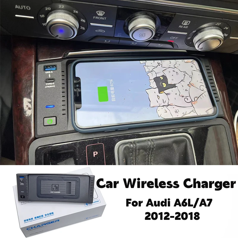 Kabelloses aufladen für audi 2010-2015 a6 a6l rs6 a7 rs7 c7 handy ladegerät halter usb/TYPE-C port iphone 11/12/2012 Image