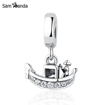 Authentische 925 Sterling Silber Charms Boot Venedig Gondel Charme Klar CZ Anhänger Perle Fit