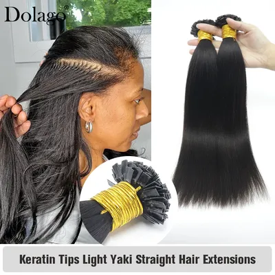 K Spitze Fusion Haar Extensions Menschliches Haar Keratin Yaki Gerade Haar Bundles Spitze ICH Microlinks Haar Extensions Schwarz Frauen Dolago