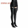 Frauen Schnalle Gürtel Oberschenkel Hohe Stiefel Herbst Winter Spitz Zehen Overknee Stiefel Hosen Stiefel Damen Casual Schuhe Plus Größe 44