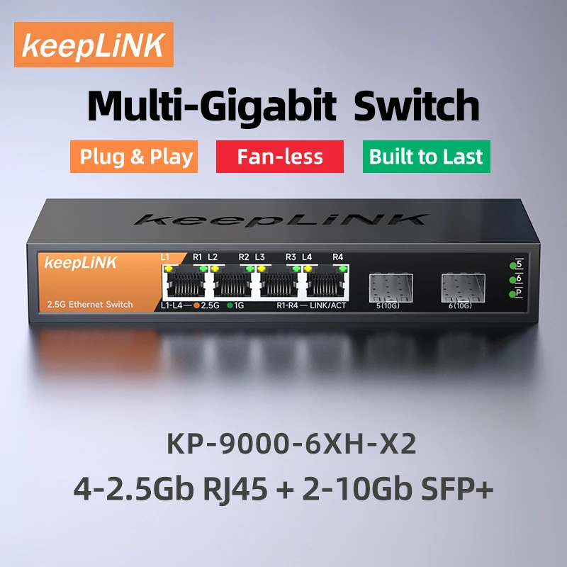 KeepLiNK 6-Port Multi-Gigabit-Switch mit 4-Port 2,5 GB Ethernet und 2-Port 10G SFP+ Image