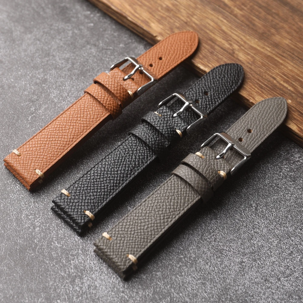 Handgefertigtes Echtlederarmband, 18 19 20 22 mm, Braun, Schwarz, Grau, weiches Armband aus italienischem Echtleder mit Palmenmuster, Vintage-Stil