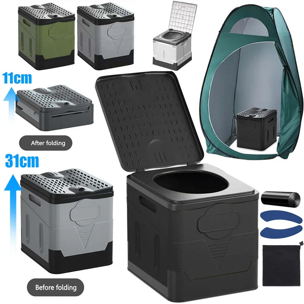 Reise tragbare Auto Notfall toilette mit Abdeckung im Freien klappbare Camping Toilette wieder verwendbare Toilette für Camping Wandern Picknick Strand
