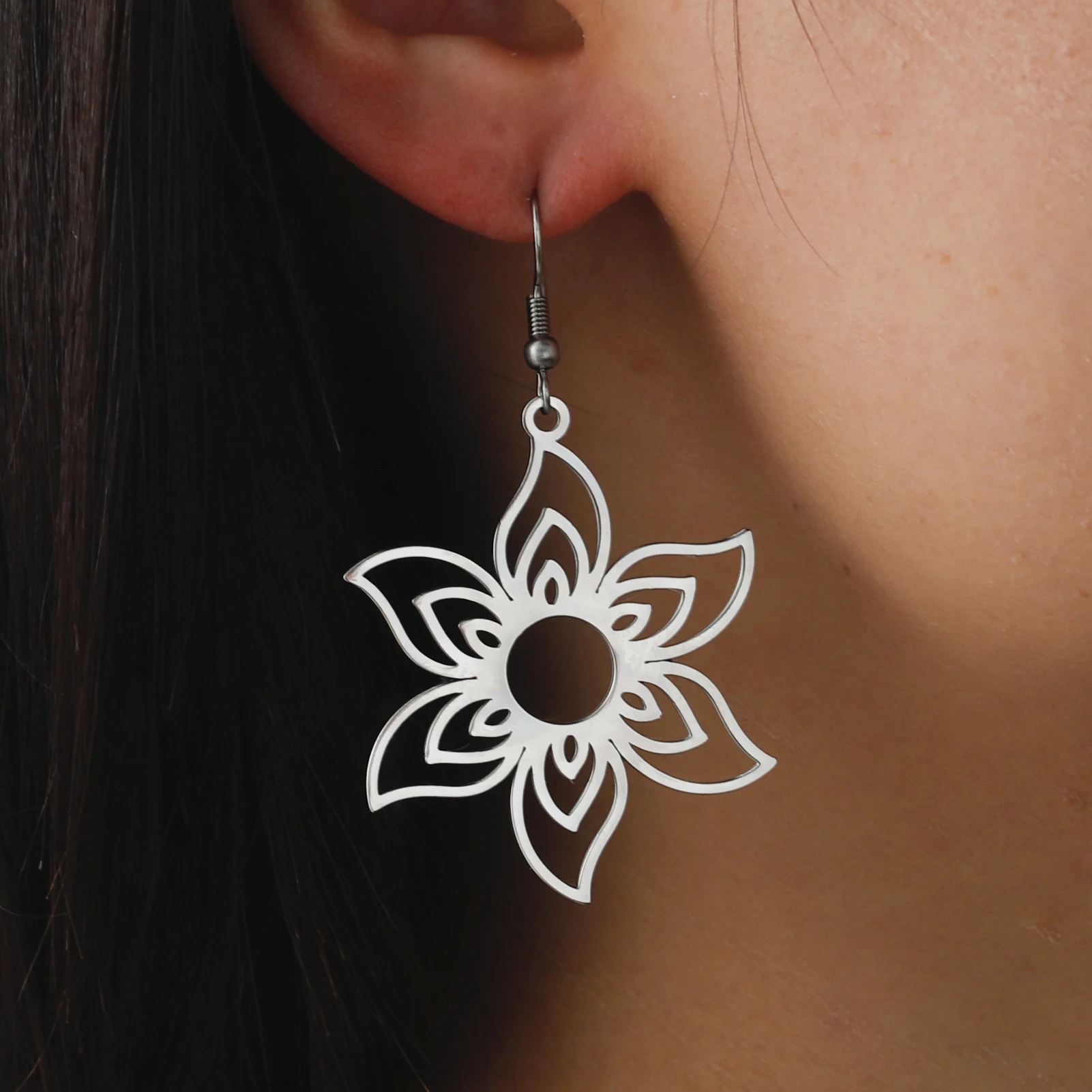 Cazador Edelstahl große Blume Tropfen Ohrringe für Frauen böhmischen baumeln Ohrringe ästhetischen Schmuck Hochzeits geschenk neu in Image