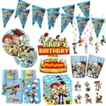 Ballons de décoration d'anniversaire Disney Toy Story, vaisselle Buzz Lightyear, assiettes, serviettes, assiettes, tasses, bannière, fournitures de fête pour enfants