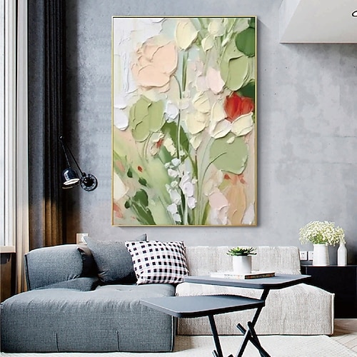 Blumen-Ölgemälde auf Leinwand, handgefertigt, abstraktes Rosenblumengemälde, handgemaltes Blumenlandschaftsgemälde, florale Wandkunst, Leinwand, Frühlingsgemälde für Wohnzimmer, Schlafzimmer, Image