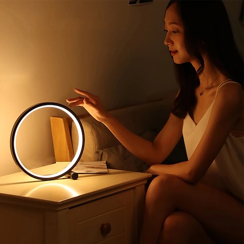 Touch-Dimmung LED-Tischlampe Schlafzimmer kreisförmige Schreibtischlampe Wohnzimmer schwarz / weiß USB-betriebene dimmbare Nachttischlampe rundes Nachtlicht für Schlafzimmerdekorationsbeleuchtung Image