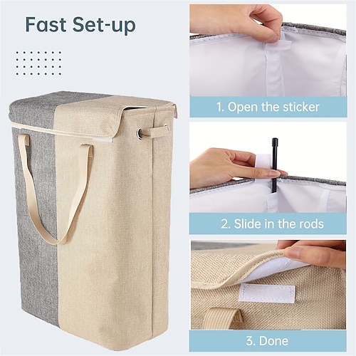 45 l faltbarer Wäschekorb mit Griff – 23 Zoll schmaler Schlitz, zusammenklappbarer Korb – Aufbewahrung schmutziger Kleidung für Badezimmer, Schlafzimmer, Wohnzimmer – platzsparender Image