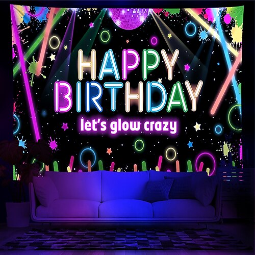 Schwarzlicht-Wandteppich, UV-reaktiv, im Dunkeln leuchtend, Leuchtparty, Neon-Party-Ideen, Leuchtstäbe, Party-Wandteppich, Wandbild für Wohnzimmer und Schlafzimmer Image