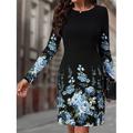 Damen Maxidress Sweatshirt-Kleid Winter Kleid Corsagenkleider Etuikleid Elegant Stilvoll Urlaub Party Strasse Regular Fit Blumen Langarm Rundhalsausschnitt Rosa Blau Orange Sommer Herbst Winter