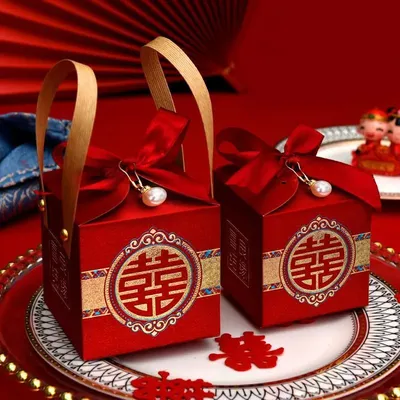 20PCs Creative Red Chinese Style Candy Boxes Wedding Gifts for Guests Mariage Paper Chocolate