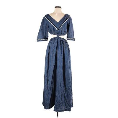 Tabitha Casual Dress - Maxi V Neck 3/4 Sleeve: Blue Dresses - Women's Size Small