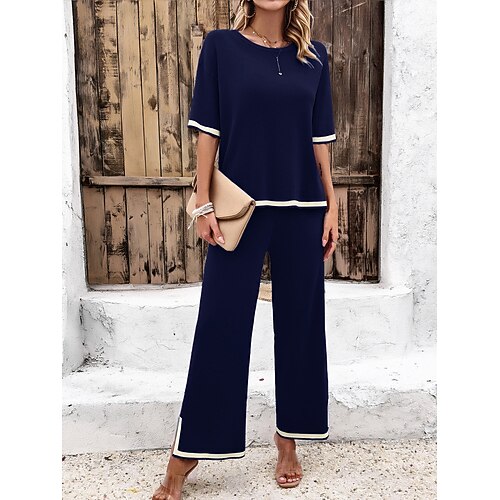 set da donna colore puro casual comfort quotidiano viscosa traspirante girocollo manica corta t-shirt pantaloni estate primavera casa outfit
