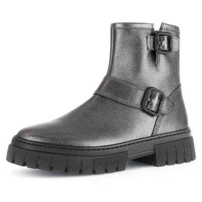 Schlupfboots GABOR "York", Damen, Gr. 39, grau (anthrazit metallic), Leder, modisch, Schuhe, Plateau, Stiefelette, Chunk