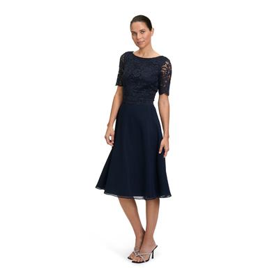Cocktailkleid VERA MONT "Vera Mont Cocktailkleid mit Spitze", Damen, Gr. 42, Normalgrößen, blau (night sky), Obermaterial: 100% Polyester. Futter: 100% Polyester., feminin, ausgestellt kurz, Rundhals, 3/4-Ärmel, Kleider, Spitze, Topseller Image
