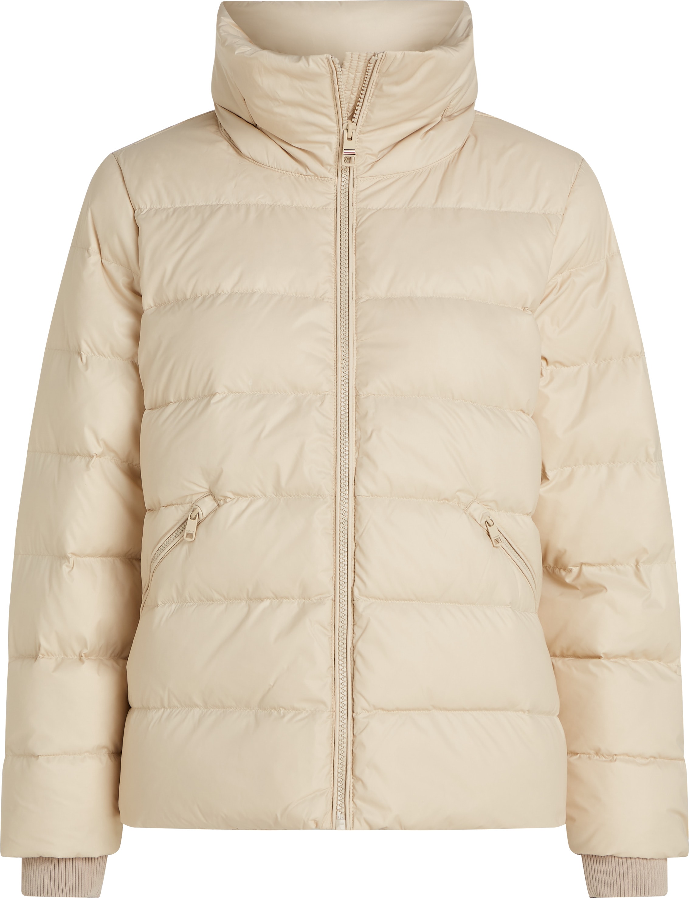 Steppjacke TOMMY HILFIGER, Damen, Gr. XL(42), beige (classic beige), Obermaterial: 100% Polyamid. Futter: 100% Polyester. Wattierung: 70% Daunen, 30% Federn, modisch, regular fit, Rippbündchen, Jacken, mit Logoprägung Image