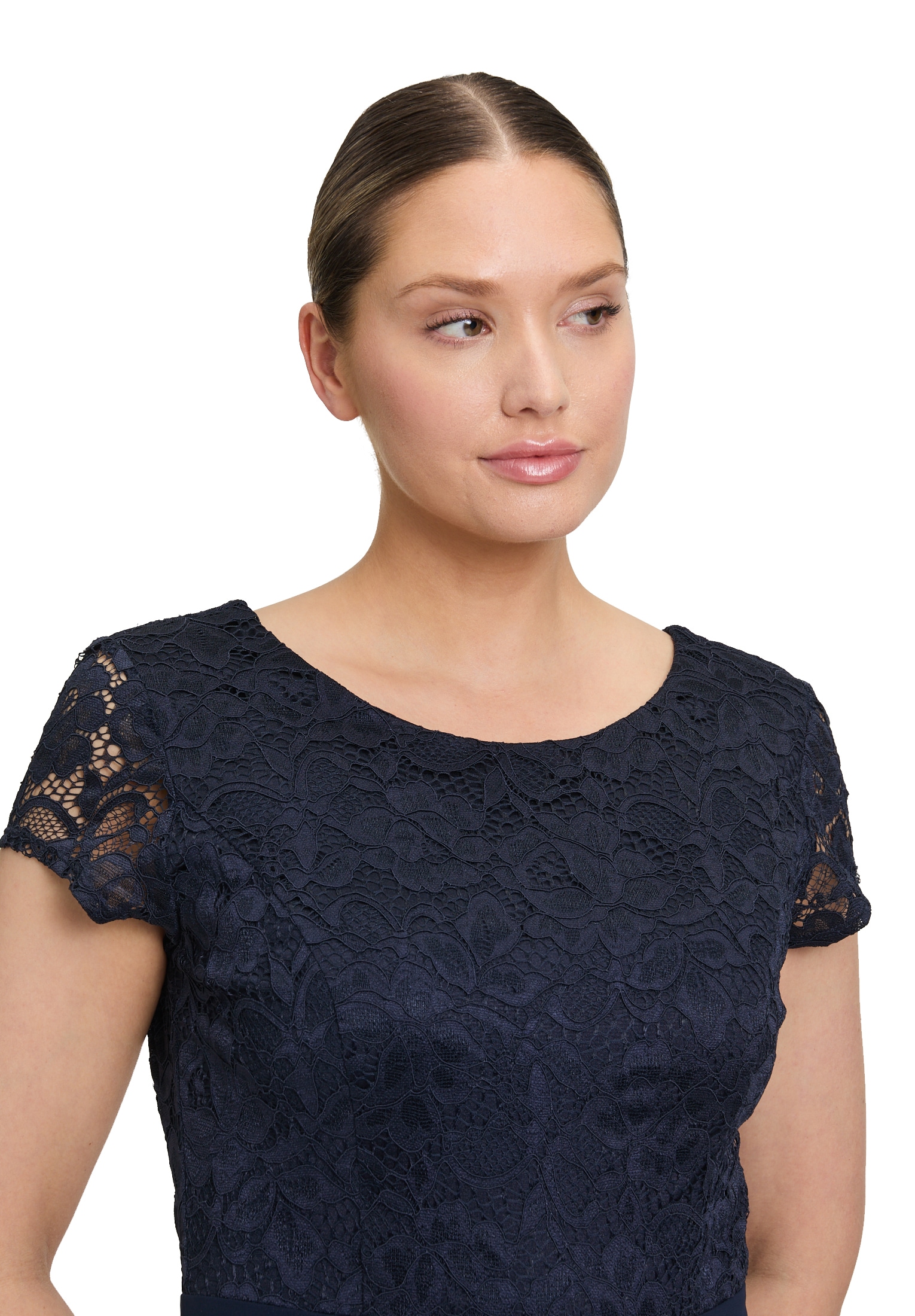 Overall VERA MONT "Damen Jumpsuit kurzarm", Damen, Gr. 38, blau (night sky), Obermaterial: 95% Polyester, 5% Elasthan. Besatz: 100% Polyester. Futter: 100% Polyester., ausgestellt, Rundhals, Overalls, Design Image