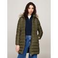 Steppmantel TOMMY JEANS "TJW ESSENTIAL HOODED DOWN COAT", Damen, Gr. S (36), grün (fatigue grün), Web, Steppware, Obermaterial: 100% Polyester. Futter: 100% Polyester, unifarben, casual, regular fit hüftbedeckend, Langarm Rippbündchen, Mäntel, mit...