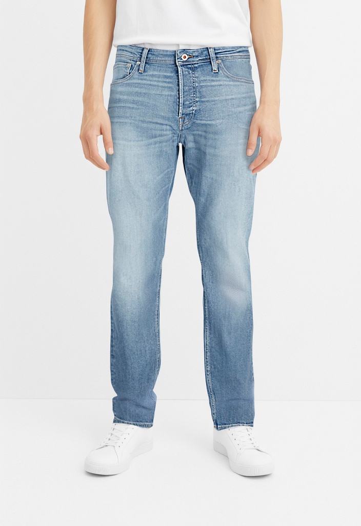 Tapered-fit-Jeans JACK & JONES "JJIMIKE JJORIGINAL CJ SN", Damen, Gr. 30, Länge 32, blau, Denim/Jeans, Obermaterial: 99% Baumwolle, 1% Elasthan, Abriebeffekte, bequem, Jeans, mit Five-Pocket-Design