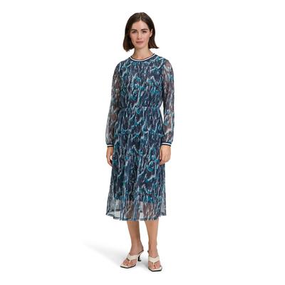 Druckkleid BETTY & CO "Betty & Co Casual-Kleid mit Rundhalsausschnitt", Damen, Gr. 44, Normalgrößen, blau (dunkelblau, petrol), Netz, Obermaterial: 95% Polyester, 5% Elasthan. Futter: 95% Viskose, 5% Elasthan., casual, lässig geschnitten lang,... Image