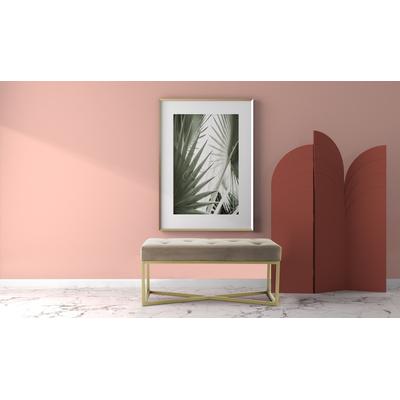 Sitzbank KAYOOM "Diaz 125, Edler Touch durch goldenes Gestell,Bietet mehrere Sitzplätze", grau (taupe, gold), B:90cm H:40cm T:40cm, Bezug:Polyester (Samt) Korpus:MDF, Sperrholz Gestell:Eisen, Sitzbänke, samtweich, gesteppt, mit Zierknöpfen,... Image