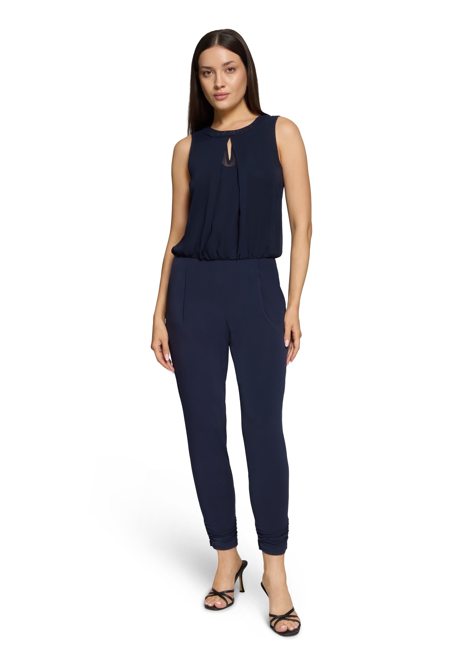 Overall VERA MONT "Damen mit Cut-Outs", Damen, Gr. 34, Normalgrößen, blau (night sky), Jersey, Obermaterial: 95% Polyester, 5% Elasthan; Besatz: 100% Polyester; Futter: 100% Polyester, figurumspielend, Rundhals, Overalls Overall, Cut-Outs