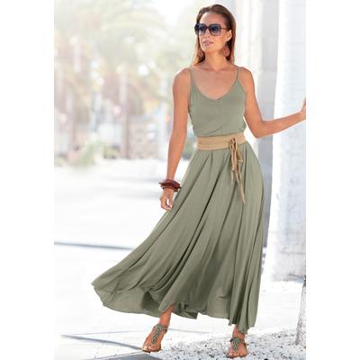Maxikleid BUFFALO, Damen, Gr. 46, N-Gr, grün (khaki), Jersey, Obermaterial: 100% Viskose, unifarben, modisch, figurumspielend bodenlang, V-Ausschnitt, ohne Ärmel, Kleider, aus Jersey in weiter Form, leichtes Sommerkleid, Strandkleid, Basic, Topseller Image