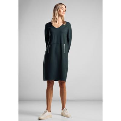 Sweatkleid STREET ONE, Damen, Gr. 36, EURO-Größen, grün (hunter grün), Stoff, 60% Viskose, 35% Polyamid, 5% Elasthan, unifarben, casual, comfort fit knielang, V-Ausschnitt, 3/4-Ärmel Bündchen, Kleider, knielang Image