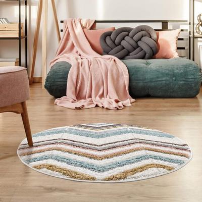 Hochflor-Teppich CARPET CITY "Focus 3009", bunt (mehrfarbig), H:20mm Ø:200cm, Polypropylen, Teppiche, Boho-Teppich, Hochtief-Muster/ 3D-Effekt, für Wohnzimmer, Schlafzimmer Image