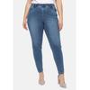 Stretch-Jeans SHEEGO "Große Größen", Damen, Gr. 52, Normalgrößen, blau (light blau used denim), Obermaterial: 76% Baumwolle, 22% Polyester, 2% Elasthan, unifarben, casual, lang, Jeans, mit Gummibund und Gürtelschlaufen