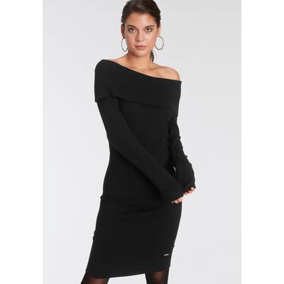 Strickkleid LAURA SCOTT, Damen, Gr. 44, N-Gr, schwarz, Strick, Obermaterial: 50% Viskose, 28% Polyester, 22% Polyamid, unifarben, bedruckt, metallic, feminin, figurbetont mini, Carmenausschnitt, Langarm Bündchen, Kleider, für Partys und... Image