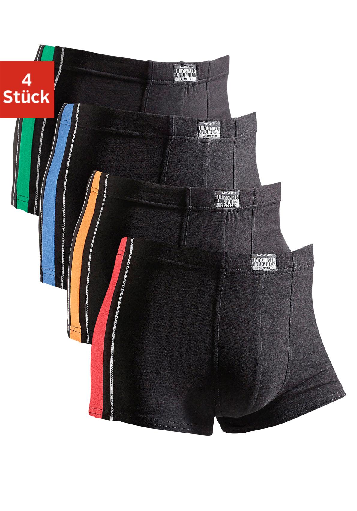 Boxer AUTHENTIC UNDERWEAR "Boxershorts für Herren", Herren, Gr. 8, schwarz, Jersey, Obermaterial: 95% Baumwolle, 5% Elasthan, unifarben, Unterhosen, mit kontrastfarbigen Streifen seitlich Image