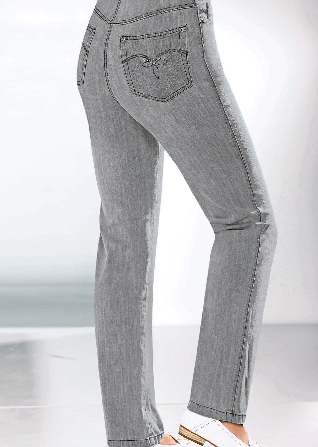 5-Pocket-Jeans CASUAL LOOKS, Damen, Gr. 215, Extrakurzgrößen, grau (grau, denim), 78% Baumwolle, 20% Polyester, 2% Elasthan, unifarben, lang, Jeans, Topseller Image