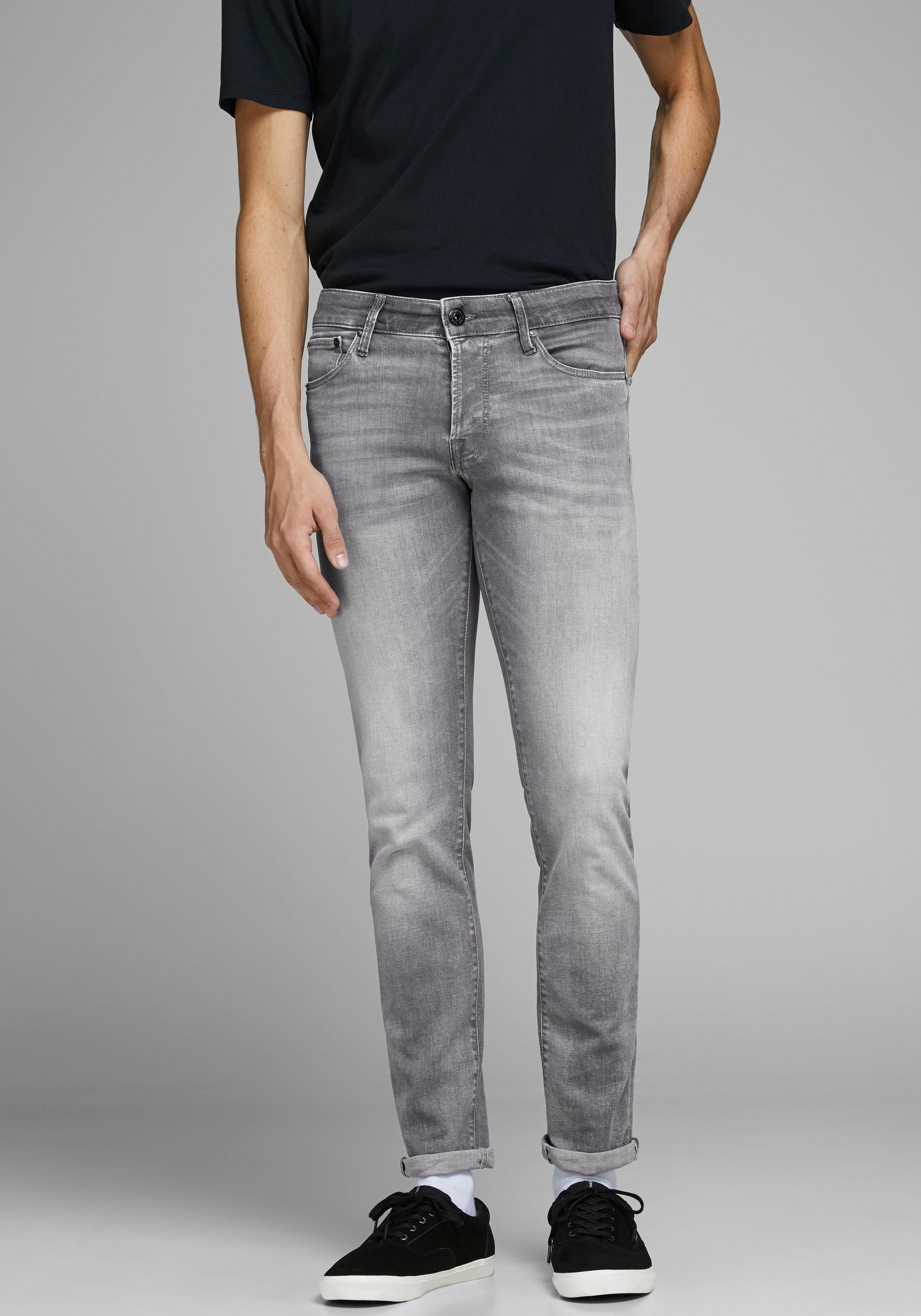 Slim-fit-Jeans JACK & JONES "JJIGLENN JJICON JJ 619 50SPS NOOS", Herren, Gr. 32, Länge 34, grau (grau, denim), Denim/Jeans, Obermaterial: 93% Baumwolle, 5% Polyester, 2% Elasthan, Abriebeffekte, slim fit knöchellang, Jeans Slim-fit-Jeans, mit...