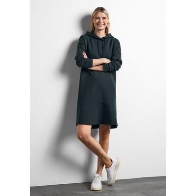 Sweatkleid STREET ONE, Damen, Gr. 44, EURO-Größen, grün (hunter grün), Stoff, 68% Polyester, 28% Viskose, 4% Elasthan, unifarben, casual, gerade knieumspielend, ohne Ausschnitt, Langarm Bündchen, Kleider, mit Kapuze Image