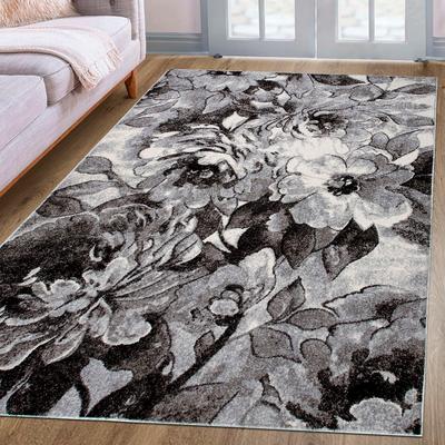 Teppich MY HOME "Almrose" Gr. 6, grau, B:200cm H:9mm L:300cm, Kunstfaser, Teppiche, mit besonders weichem Flor, Blumen Muster, florales Design, Kurzflor Image
