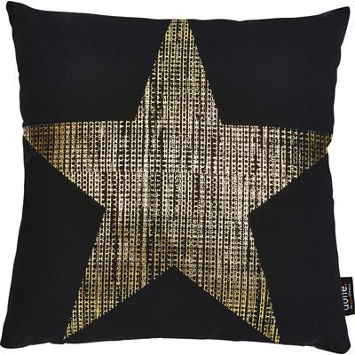 Dekokissen DONE. "Stone Star", gold (goldfarben, bedruckt), B:45cm L:45cm, Baumwolle, Dekokissen_Sitzkissen_Kissenhüllen