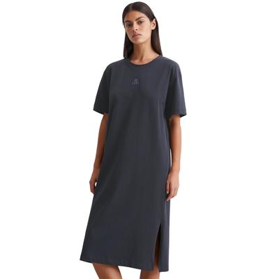 Nachthemd MARC O'POLO "Heavy Jersey-Woven", Damen, Gr. L, N-Gr, blau (schwarz navy), Jersey, Obermaterial: 100% Baumwolle, unifarben, casual, bequem kniebedeckend, Rundhals, Kurzarm, Kleider, mit hohen Seitennaht-Schlitze Image