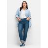 Stretch-Jeans SHEEGO "Große Größen", Damen, Gr. 29, Kurzgrößen, blau (blau denim), Obermaterial: 75% Baumwolle, 24% Polyester, 1% Elasthan, unifarben, casual, lang, Jeans, »Die Schmale« mit zweifarbigen Kontrastnähten