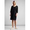 Sweatkleid STREET ONE, Damen, Gr. 34, EURO-Größen, schwarz, Stoff, 60% Viskose, 35% Polyamid, 5% Elasthan, unifarben, casual, comfort fit knielang, V-Ausschnitt, 3/4-Ärmel Bündchen, Kleider, knielang