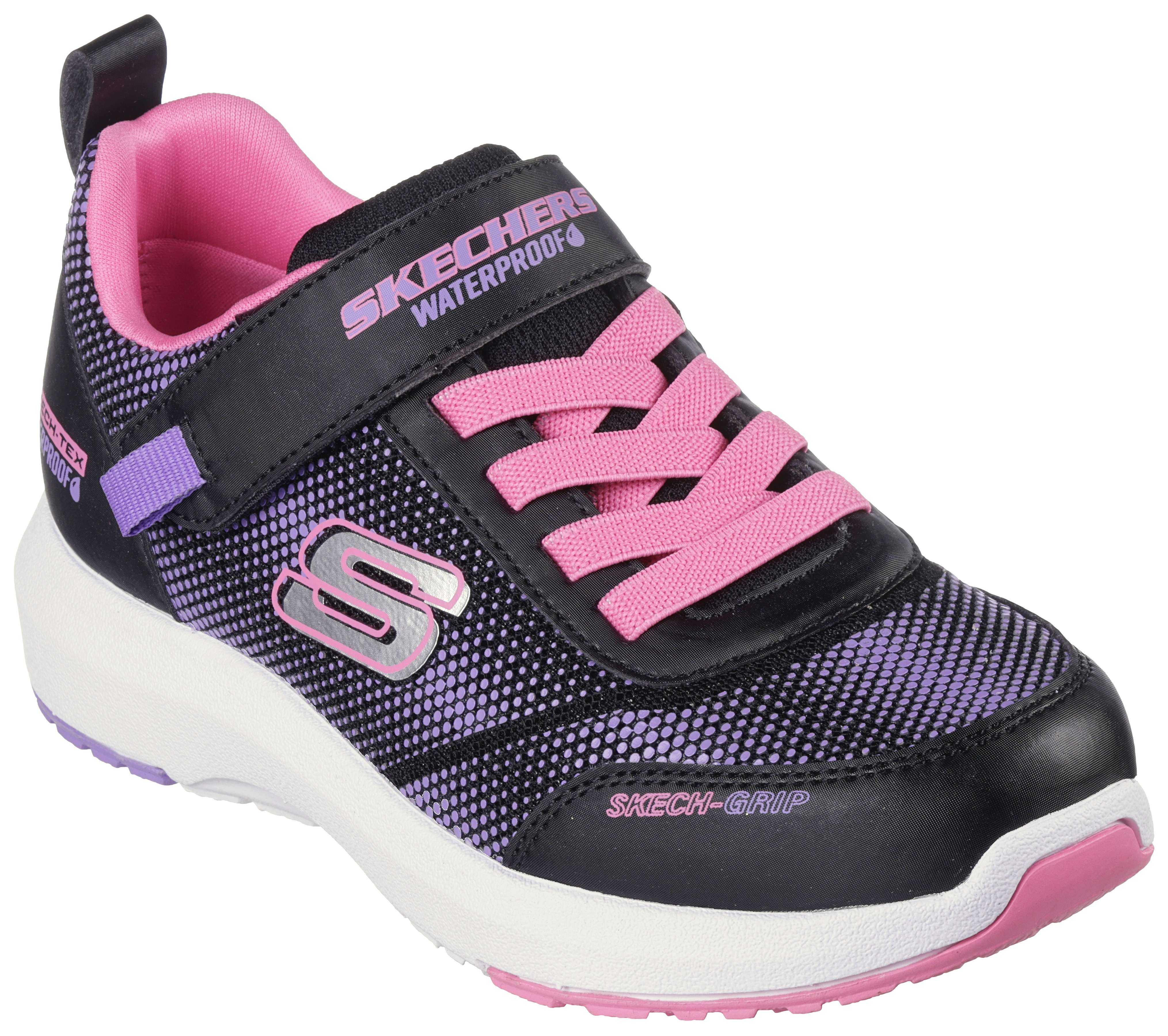 Sneaker SKECHERS "DYNAMIC TREAD", Kinder, Gr. 30, schwarz (schwarz, rosa), Lederimitat, Textil, Sportlich, Schuhe, Freizeitschuh, Klettschuh mit glänzendem Textileinsatz Image