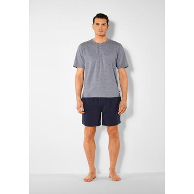 Pyjama S.OLIVER, Herren, Gr. 60/62 (XXL), blau (blau, meliert, navy), Jersey, Obermaterial: 95% Baumwolle, 5% Elasthan, meliert, Basic, bequem kurz, Rundhals, Kurzarm abgesteppte Kante, Homewear-Sets, Schlafanzug in Melange-Optik mit Knopfleiste Image
