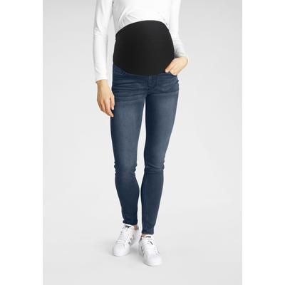 Umstandsjeans NEUN MONATE "Stretch-Jeans für Schwangerschaft und Stillzeit", Damen, Gr. 40, N-Gr, blau (schwarz, blau, used), Jersey, Web, Obermaterial: 59% Baumwolle, 40% Polyester, 1% Elasthan, Basic, skinny fit lang, Jeans, hohe Leibhöhe, ohne...