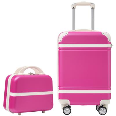 Pink Carry-on Vintage Luggage Sets with 20 In Hardside Luggage and Cosmetic Case, Lightweight Suitcase with Spinner Wheels, 2pc