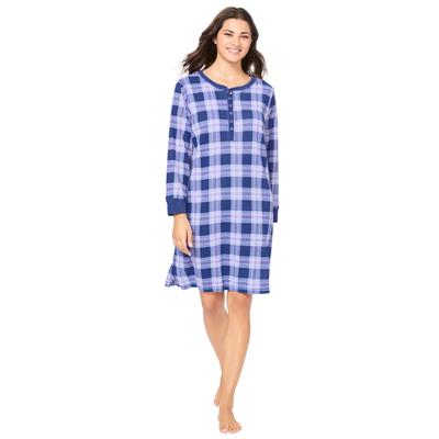 Plus Size Women's Thermal Henley Sleepshirt by Dreams & Co. in Ultra Blue Plaid (Size 2X)