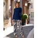 Boston Proper - Maritime Navy/Camel Blue - Beyond Travel Cape Town Zebra Print Palazzo Pant - XXS