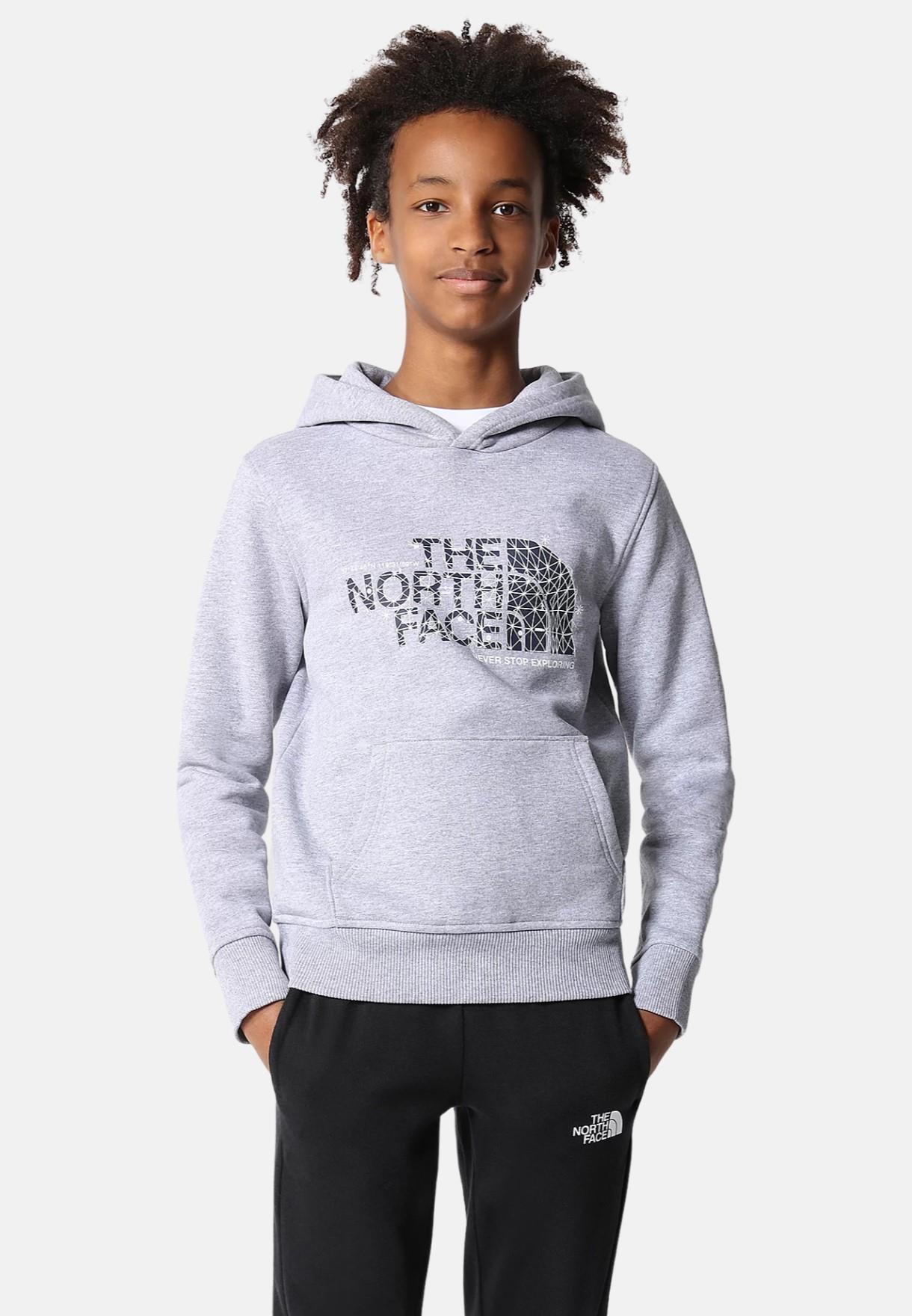 The North Face Childrens Unisex Kids Drew Peak Overhead Hoodie in Grey Fleece - Size Medium | The North Face Sale | Discount Designer Brands