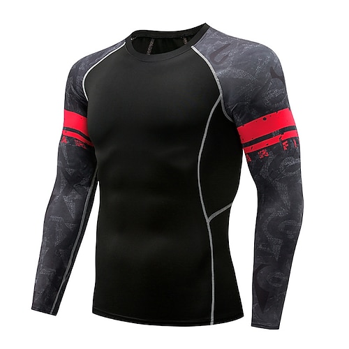 Herren Kompressionsshirt Sportshirt Fitnessshirt Trainingsshirt Langarm T-Shirt Lässig Athleisure Frühling Herbst Spandex Schnelltrocknend Hohe Dehnung Atmungsaktiv Fitnesstraining Gehen Joggen Image